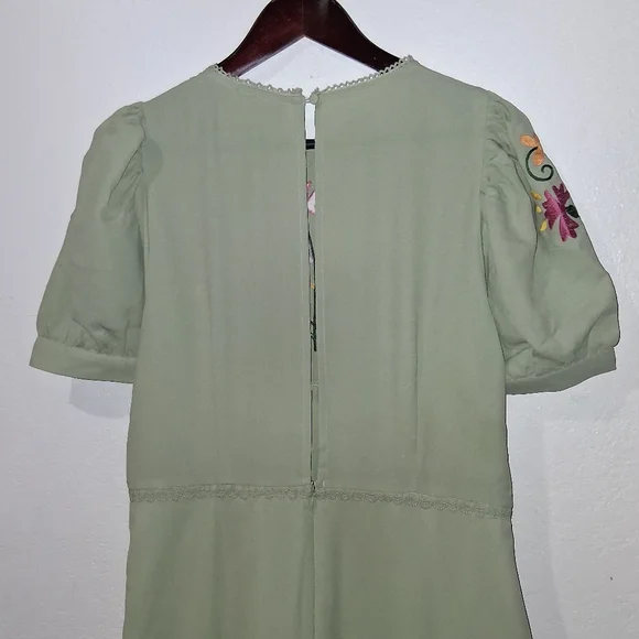NWT ASOS Embroidered Green Tea Party Dress - Picture 9 of 11
